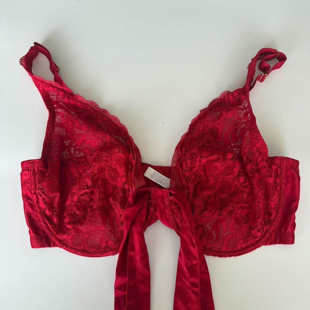 Cacique Bra 42DDD Lace bow red lingerie bra Underwire